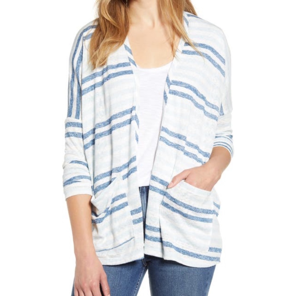 Bobeau rumor striped dolmain sleeve open cardigan